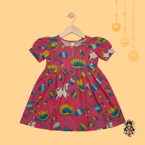 Traditional Kalamkari Girls Cotton Frock – Handmade Festive Ethnic Outfit