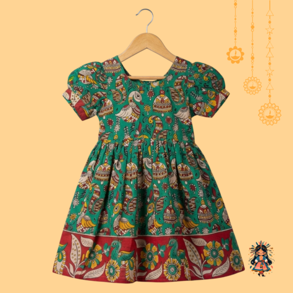 Traditional Kalamkari Girls Cotton Frock – Handmade Festive Ethnic Outfit