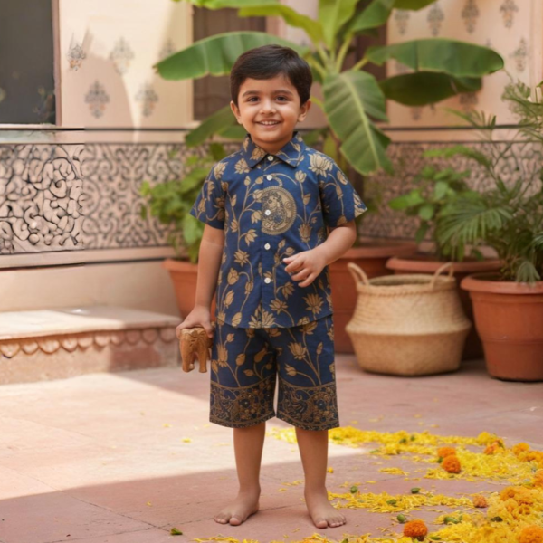 Kalamkari Cotton Co-Ord Set - Navy Blue