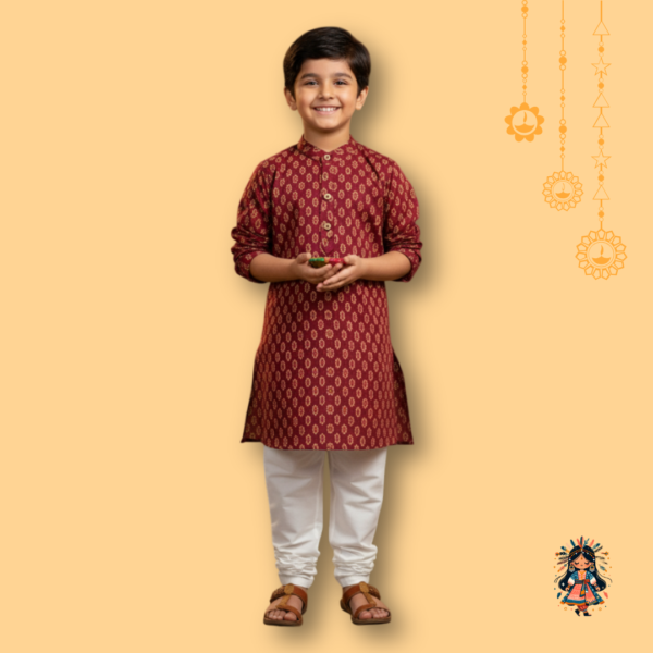 Boys Maroon Printed Kurta with White Pajama | Makar Sankranti Special Ethnic Wear | KanyaKala