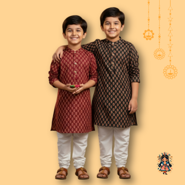 Boys Printed Kurta with White Pajama | Makar Sankranti Special Ethnic Wear | KanyaKala
