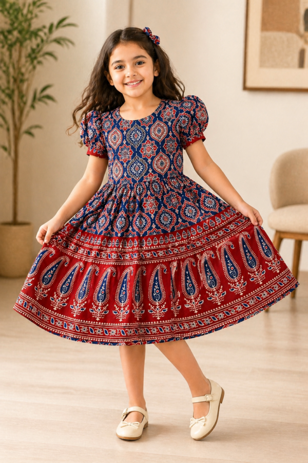 Ajrakh_Blue_Red Frock
