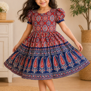 Ajrakh_Red_Blue Frock