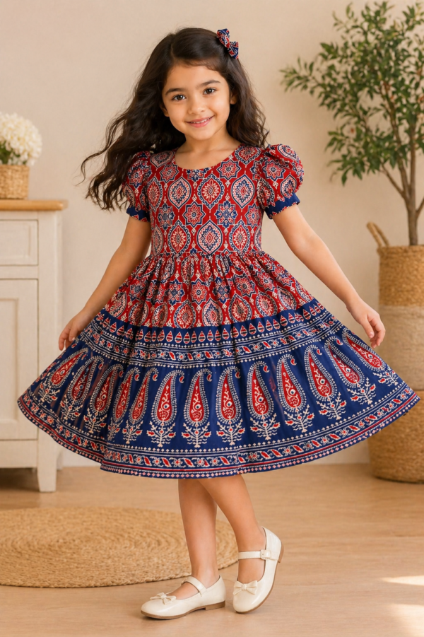 Ajrakh_Red_Blue Frock