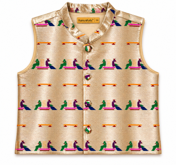 Kids Gold Peacock Brocade Ethnic Jacket