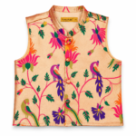 Kids Peach Peacock Brocade Ethnic Jacket