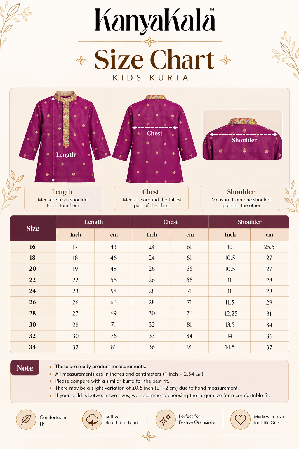 KanyaKala Kids Size Chart